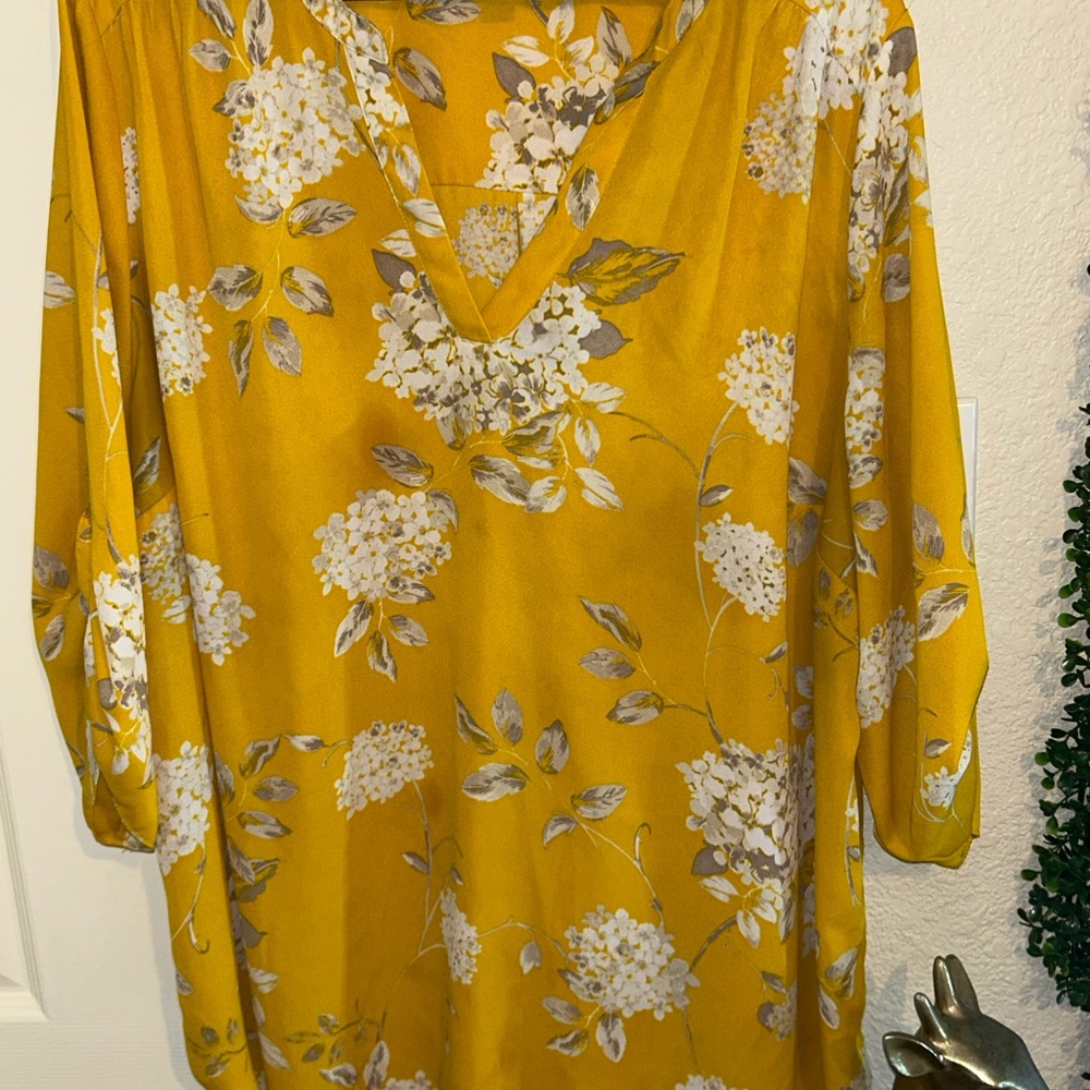 Worthington Mustard Floral Blouse